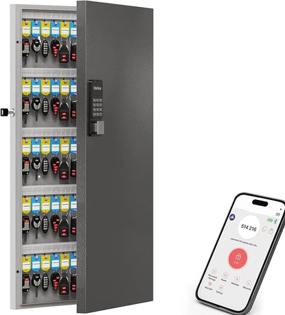 WeHere 120 Key Lock Box Wall Mount, APP Bluetooth/OTP/Wi-Fi/Fixed Code/Key Unlock, Smart Key Cabinet with Key Tag, Key Organizer Holder Box, Key Management Directory for Office, Valet, Realtor, Hotel