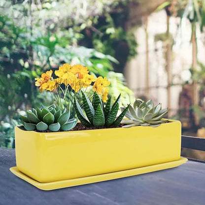 Vencer 14 Inch Rectangular Modern Minimalist Ceramic Succulent Planter Pot