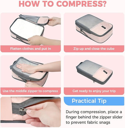 BAGAIL 6 Set/4 Set Lightweight Compression Packing Cubes for Travel, Anti-Tearing Expandable Organizer Bags for Suitcase