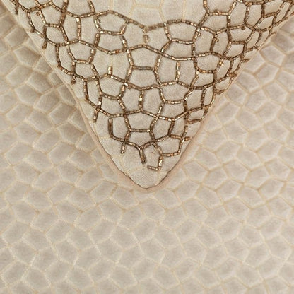 The HomeCentric King/Queen/Twin Ivory & Gold Designer Queen 74"x18" Bed Runner with Pillow Cover, Mosaic & Beaded Bed Scarf on Jacquard Fabric - Tessellation