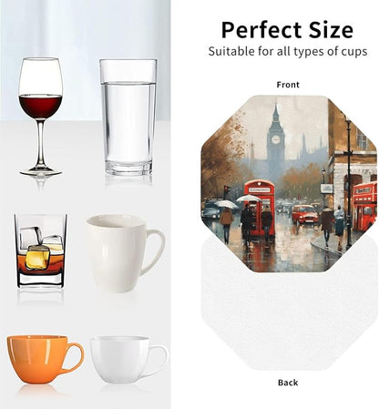 4Pcs Leather Coaster for Drinks London Impression Cup Coasters Aesthetic Drink