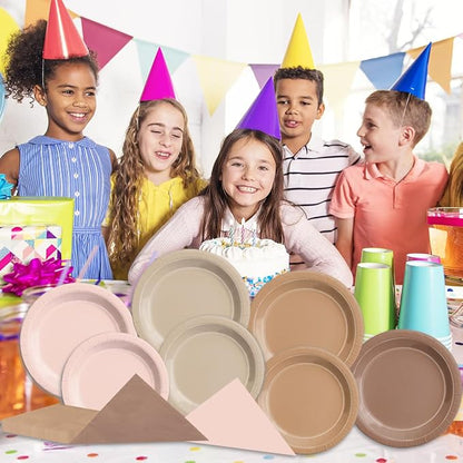 CMUSKO Boho Baby Shower Decorations-150Pcs Gradient Brown Plates and Napkins