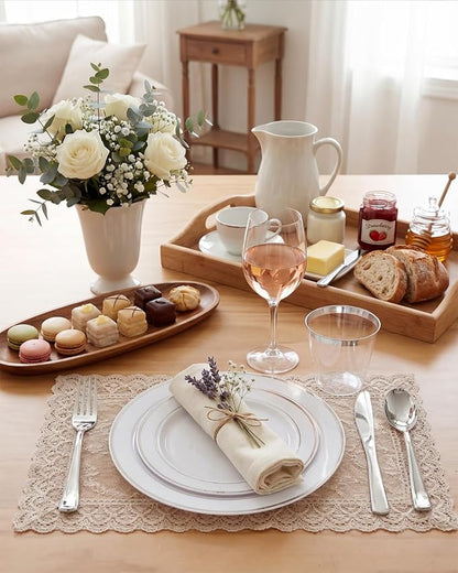 bUCLA 300PCS Silver Disposable Plastic Dinnerware Set