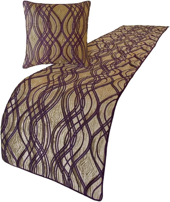 The HomeCentric King/Queen/Twin Plum Designer Full 68"x18" Bed Runner with Pillow Cover, Quilted Bed Scarf on Jacquard Fabric - Plum Swirls