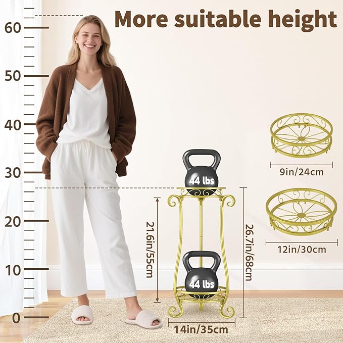 LASZOLA 2 Tier Gold Metal Plant Stand
