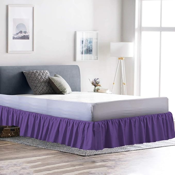 Bed Skirt - Ruffled Bed Skirt (Twin XL, Purple) 12 Inch Drop Dust Ruffle with Platform, 100% Cotton 800 Thread Count Fabric - Dust Ruffle Bedskirt for Easy Fitting and Easy Care