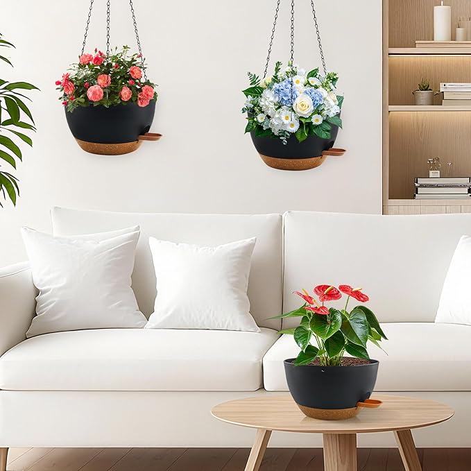 10 inch Hanging Planters for Indoor Plants, 3 Pack Self-Watering Hanging