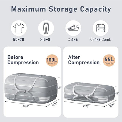 DIMJ Compression Moving Bags - Extra Large Heavy Duty Comforter Storage Bag with Window, Packing Totes With Strong Handles & Zipper, Space Saving Box Containers For Blanket, Clothes, Bedding, 4Pack