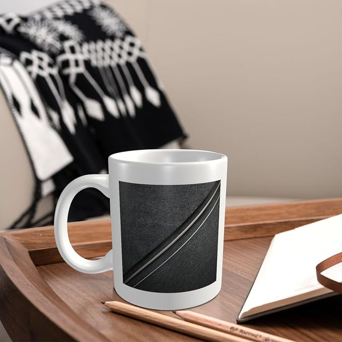 Thin White Lines Geometric Pattern Minimalist Ceramic Cup, Elegant Coffee Mug