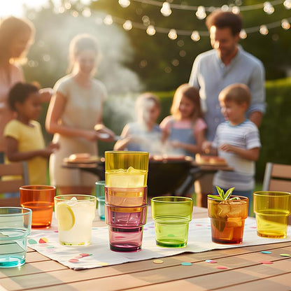 14 oz Plastic Stackable Drinking Tumblers, Dishwasher Safe, Durable