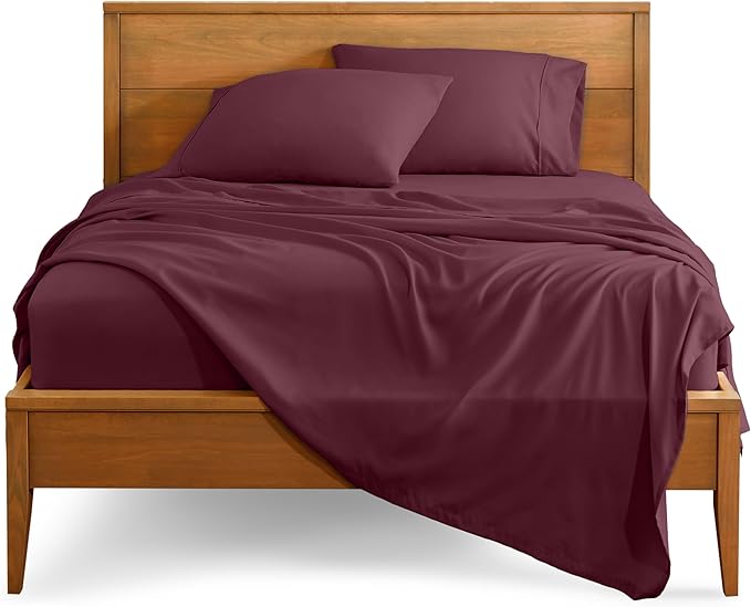 Bare Home Queen Sheet Set - Luxury 1800 Ultra-Soft Microfiber Queen Bed Sheets - Double Brushed - Deep Pockets - Easy Fit - 4 Piece Set - Bedding Sheets & Pillowcases (Queen, Burgundy)