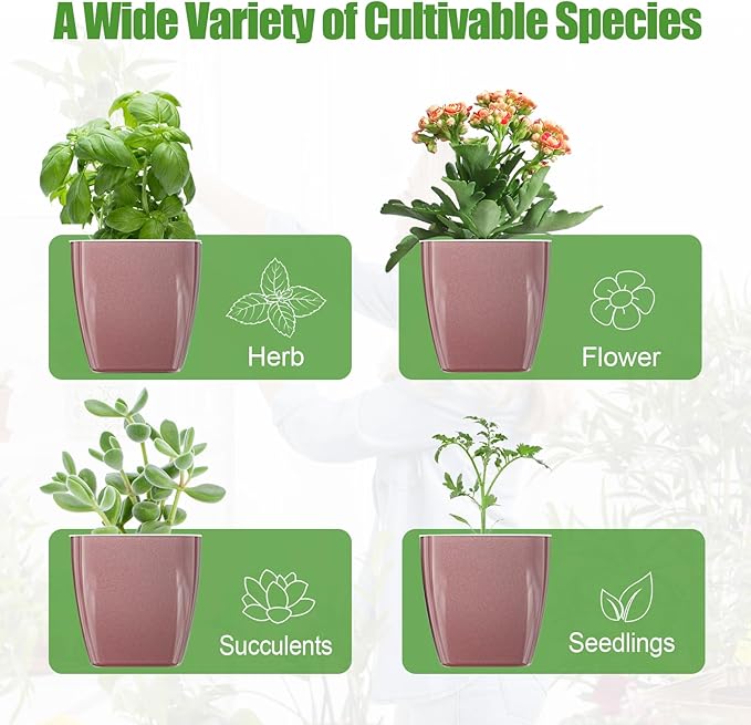 8 Pack Self Watering Pots 4-inch Decorative Flower Planters