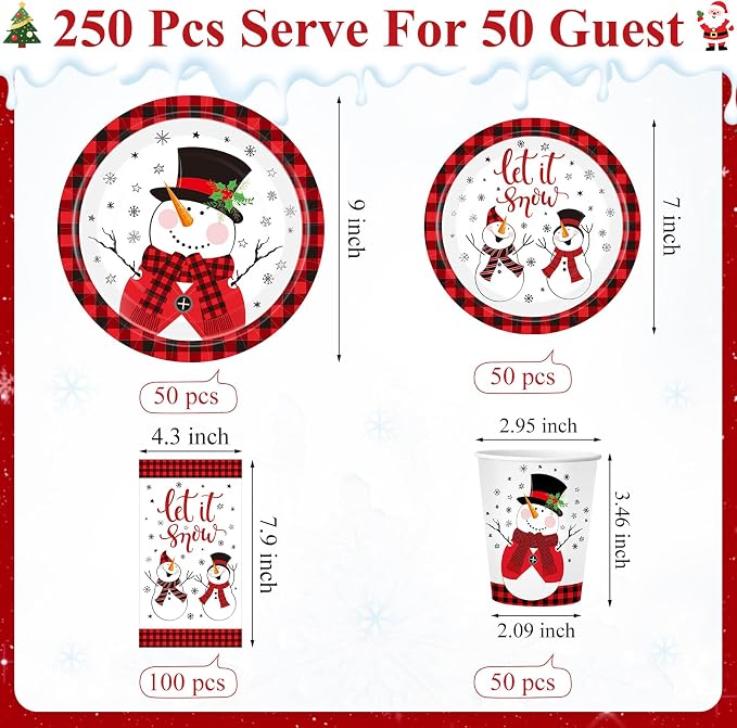 Funnymoom 250 Pcs Winter Snowman Party Decorations