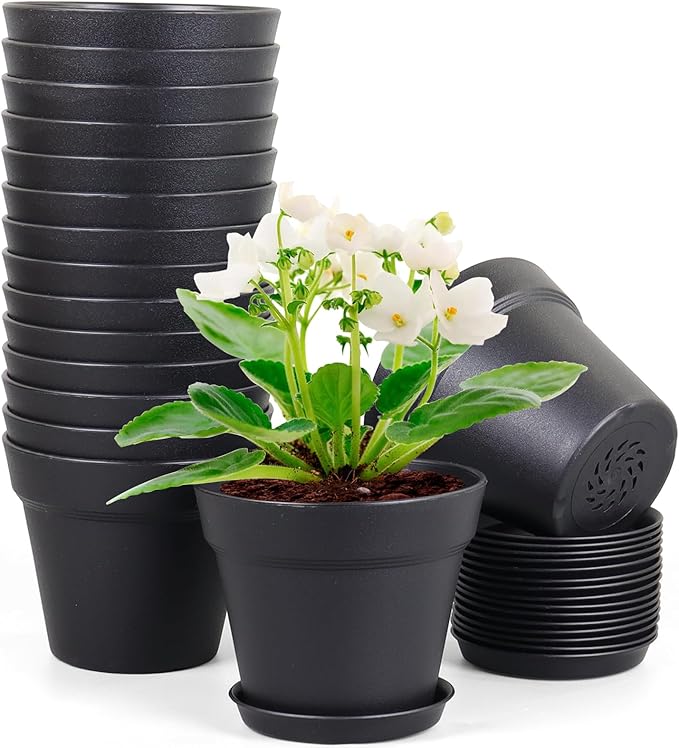 4 inch Small Plastic Nursery Pots, 16 Pack Plant Pots