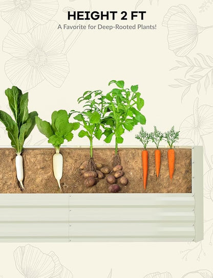 Garvee 8x4x2ft Galvanized Raised Garden Bed Outdoor, Rust-Resistant Raised