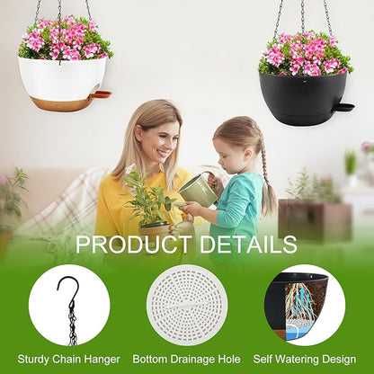 10 inch Hanging Planters for Indoor Plants, 3 Pack Self-Watering Hanging