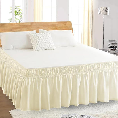 Twin Bed Skirt, Elastic Wrap Around Bed Skirt Twin Size, Bed Skirts for Adjustable Bed, Easy Fit with 18" Drop Length Tailored Drop Dust Ruffle (Light Yellow)