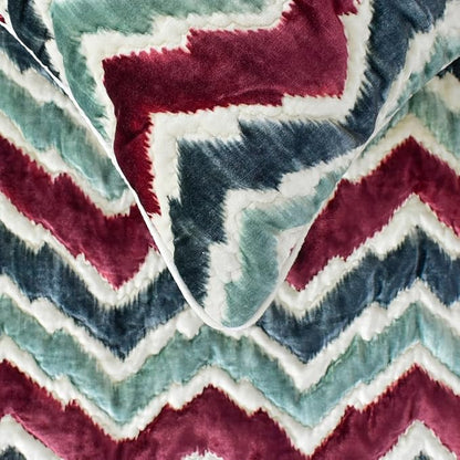 The HomeCentric King/Queen/Twin Red & Blue Luxury Full 68"x18" Bed Runner with Two Pillow Cover, Chevron & Quilted Bed Scarf on Suede Fabric - Chevron Symphony