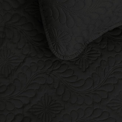 Easy-Going Full/Queen Size Reversible Quilt Set with 1 Quilt and 2 Pillow Shams, Soft Bed Quilt Cover, Water Resistant Lightweight Microfiber Bedspread, Stain Resistant, Olive Leaf-Black/Beige