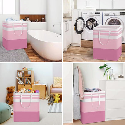 HomeHacks 2 Pack Large Laundry Baskets, Waterproof, Freestanding Laundry Hampers, Collapsible Clothes Hamper with Reinforced Handles in Laundry, College Dorm, Bathroom, Bedroom (Blue+Pink, 125Lx2)