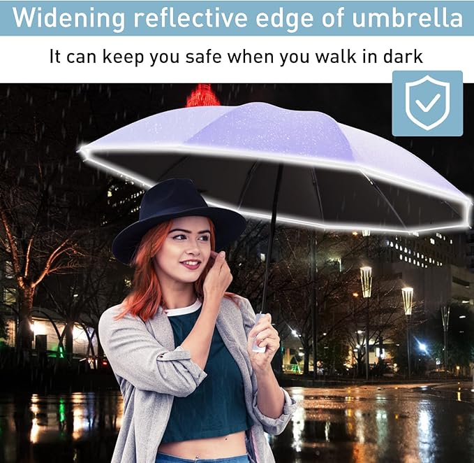 Bodyguard Inverted Umbrella - Large Windproof for Rain & Sun, Compact Reverse With Reflective Stripe, Teflon-Coated for Women Men, Travel Folding With Cover Bag