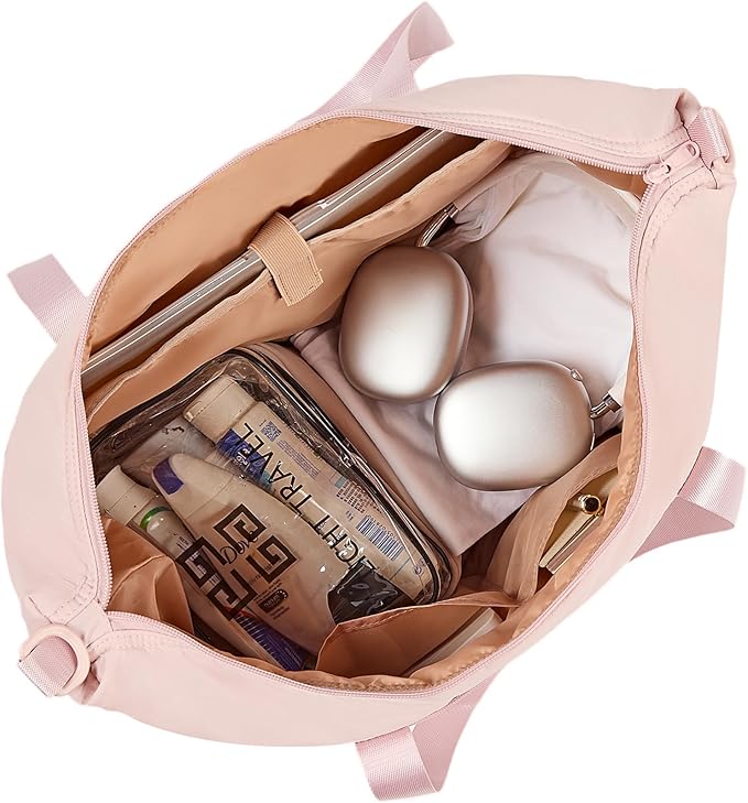 NISHEL Women's 2-in-1 Weekender Duffle Bag, Large Capacity Duffle Bag with Multi-Pocket, Overnight Tote for Travel, Carry On Personal Item, Pink