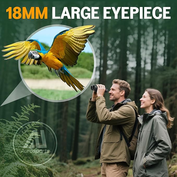 Aurosports 16x32 Compact Binoculars for Adults and Kids - High Powered Small Binoculars with Low Light Vision - Easy Focus Lightweight binos for Bird Watching Hunting Travel Hiking