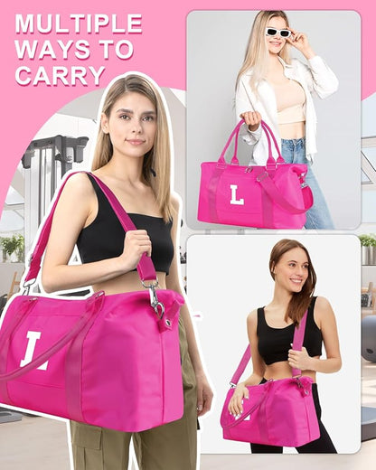 Overnight Bag for Kids Teen Girls Weekender Dance Bag Birthday Graduation Gifts,Initial Travel Duffel Bag Sports Gym Bag Personalized Weekender Bag Carry On Bags Preppy Gifts for Women(Hot Pink, L)
