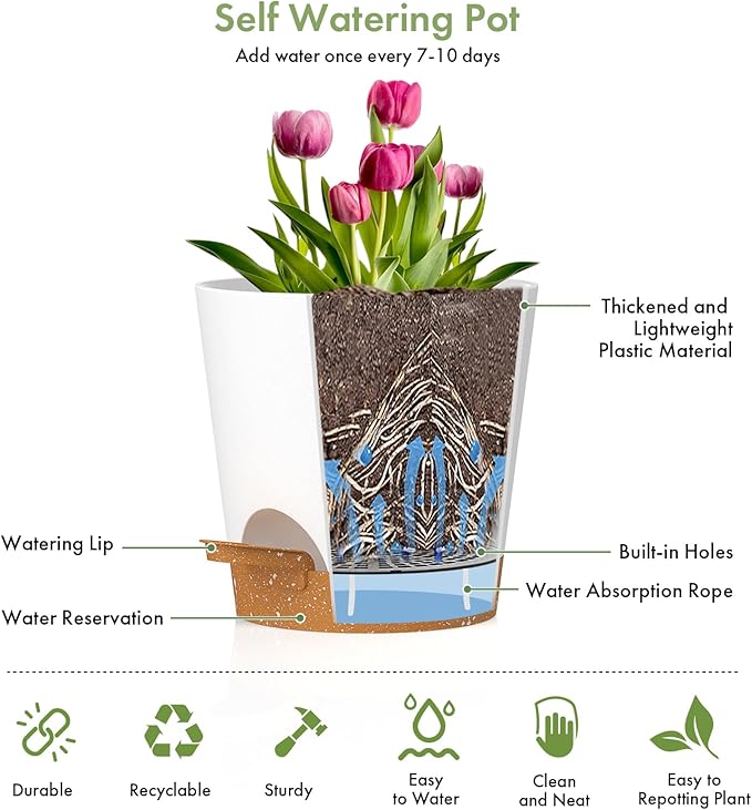 7/6.5/6/5.5/5/4 inch Self Watering Pots