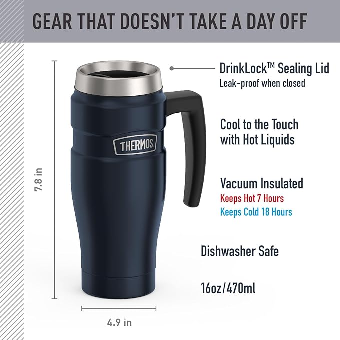 THERMOS Stainless King Vacuum-Insulated Travel Mug, 16 Ounce, Midnight Blue