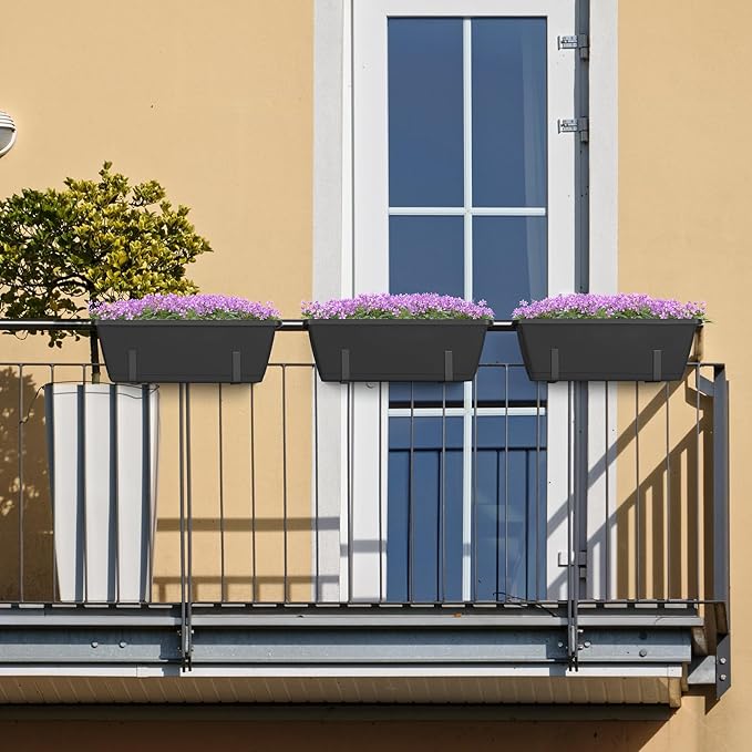 YBING Railing Planter Boxes 6 PCS Black Rectangle Railing Flower Box