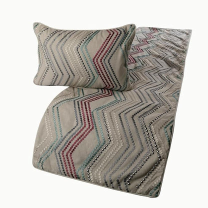 The HomeCentric King Queen Twin Beige Linen Bed Runner Without Pillow Cover, Twin Size 53"x18" Bed Runner Without Pillow Cover, Linen with Embroidery, Chevron Modern Pattern - Dotty Chevron