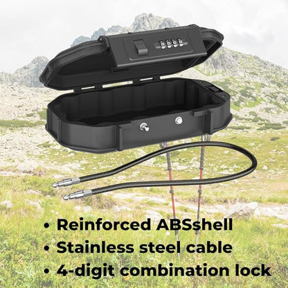Portable Security Lock Box with Combination Lock, Waterproof Travel Safe Case with Steel Cable, Black. Box with Combination Ideal for Outdoors, Camping, Beach, dorms.