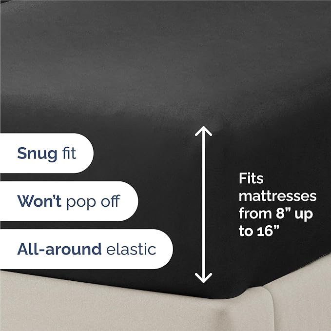 King Size 4 Piece Sheet Set - Comfy Breathable & Cooling Bed Sheets Set - Hotel Luxury Bedding for Women, Men, Kids, Teens, Boys & Girls - Deep Pockets, Ultra-Soft and Wrinkle Free - Oeko-Tex - Black