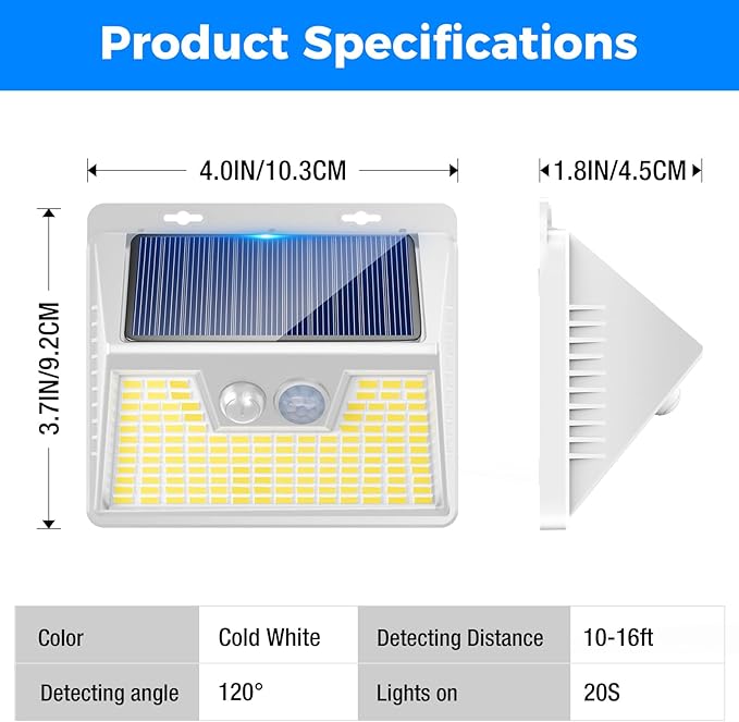 Peasur Solar Powered Lights Outdoor Motion Sensor, 2 Pack 140 LED Fence Light