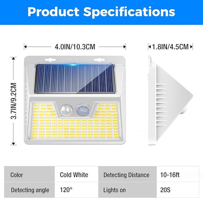 Peasur Solar Powered Lights Outdoor Motion Sensor, 2 Pack 140 LED Fence Light