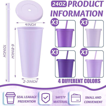 Skylety 12 Pcs Purple Plastic Cups
