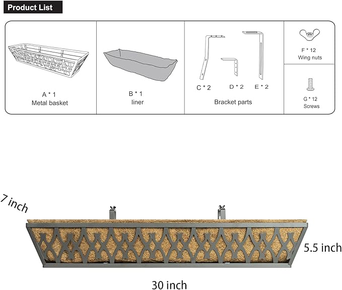 2 Pack 30 Inch Window Boxes Planters Railing Planter Box