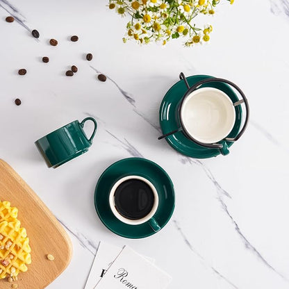 2.5oz Espresso Cups Set of 4, Porcelain Stackable Espresso Cups