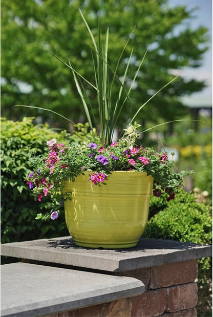 Garden Elements Indoor/Outdoor Glazed Brushed Happy Plastic Planter, Bright
