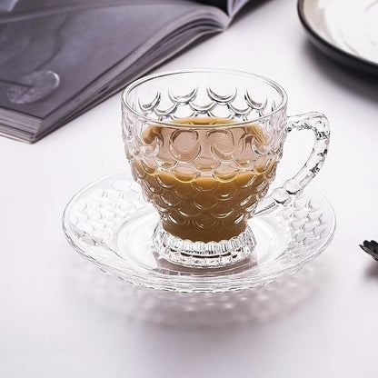 Glass Tea Cups and Saucers Set of 6