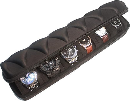 Watch roll travel case organizer for 6 watches, Storage Organizer and Display with innovative watch pillow, fit large up to 60mm faced watches (Black, 6 Slot)