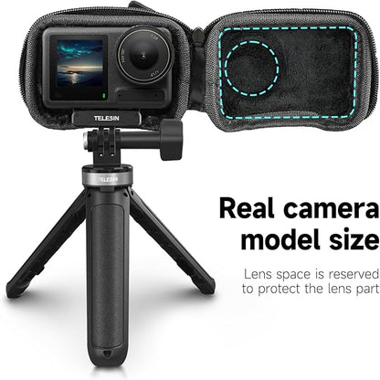 TELESIN Mini Carry Case Lens Protector for DJI Action 5 Pro Action 4 Action 3 Insta 360 Ace Insta360 Ace Pro Accessories, Mini Protective Carrying Bag Half Zipper for Selfie Stick Tripod Accessory