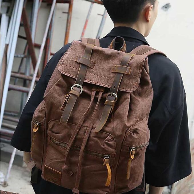 AUGUR High Capacity Canvas Vintage Backpack - for School Travel 12-15" Laptop Backapcks for Men Casual Daypacks Rucksack (M-Coffee)