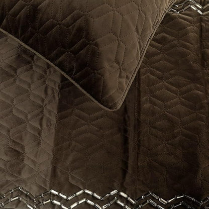 The HomeCentric King Queen Twin Brown Designer King 90"x18" Bed Runner with 2 Pillow Cover, Quilted & Crystals Bed Scarf on Velvet Fabric - Brown Diamond Symphony
