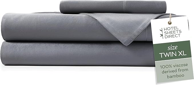 Hotel Sheets Direct 3 Piece Bed Sheet Set Twin XL Size, 100% Viscose Derived from Bamboo Sheets Set with 1 Pillowcase, Cooling & Breathable Luxury Bedding, Moisture-Wicking & Silky Soft, Dark Gray