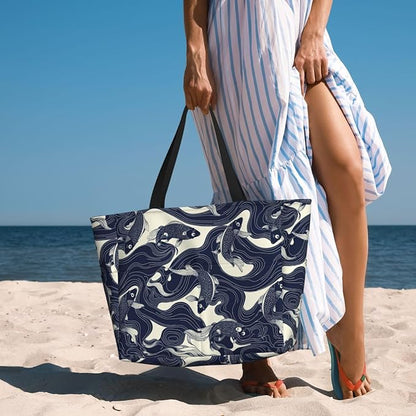 Beach Bag for Women Beach Tote Bag Waterproof Sandproof Large Bags with Zipper Big Capacity for Vacation Travel
