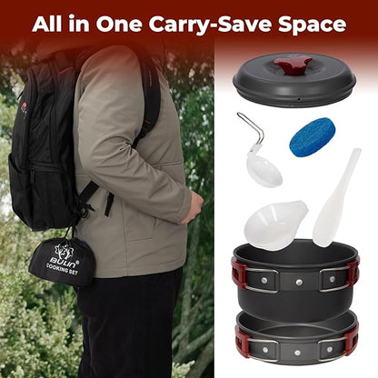 Bulin 24/13/11/8/4 PCS Camping Cookware Mess Kit Lightweight Backpacking Cooking Set Outdoor Cook Gear for Family Hiking, Picnic(Kettle, Pot, Frying Pan, Bowls, Plates, Spoon)