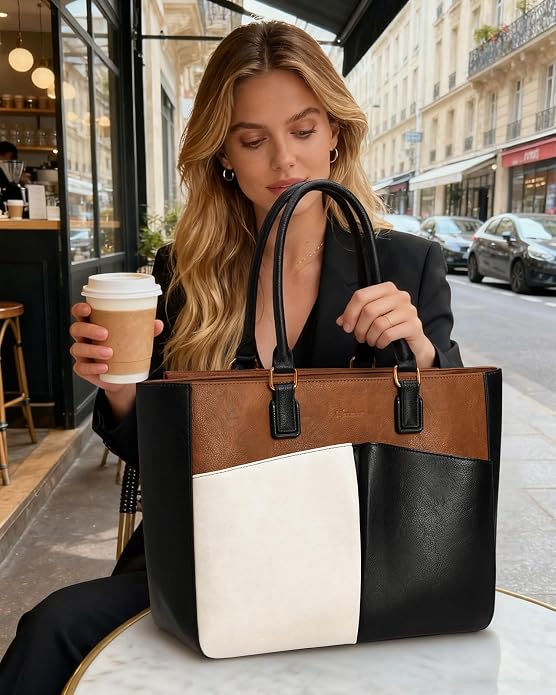 Laptop Tote Bag for Women, Leather Work Tote