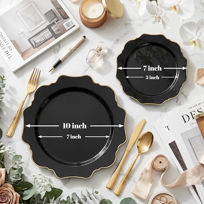 50PCS Black and Gold Plates